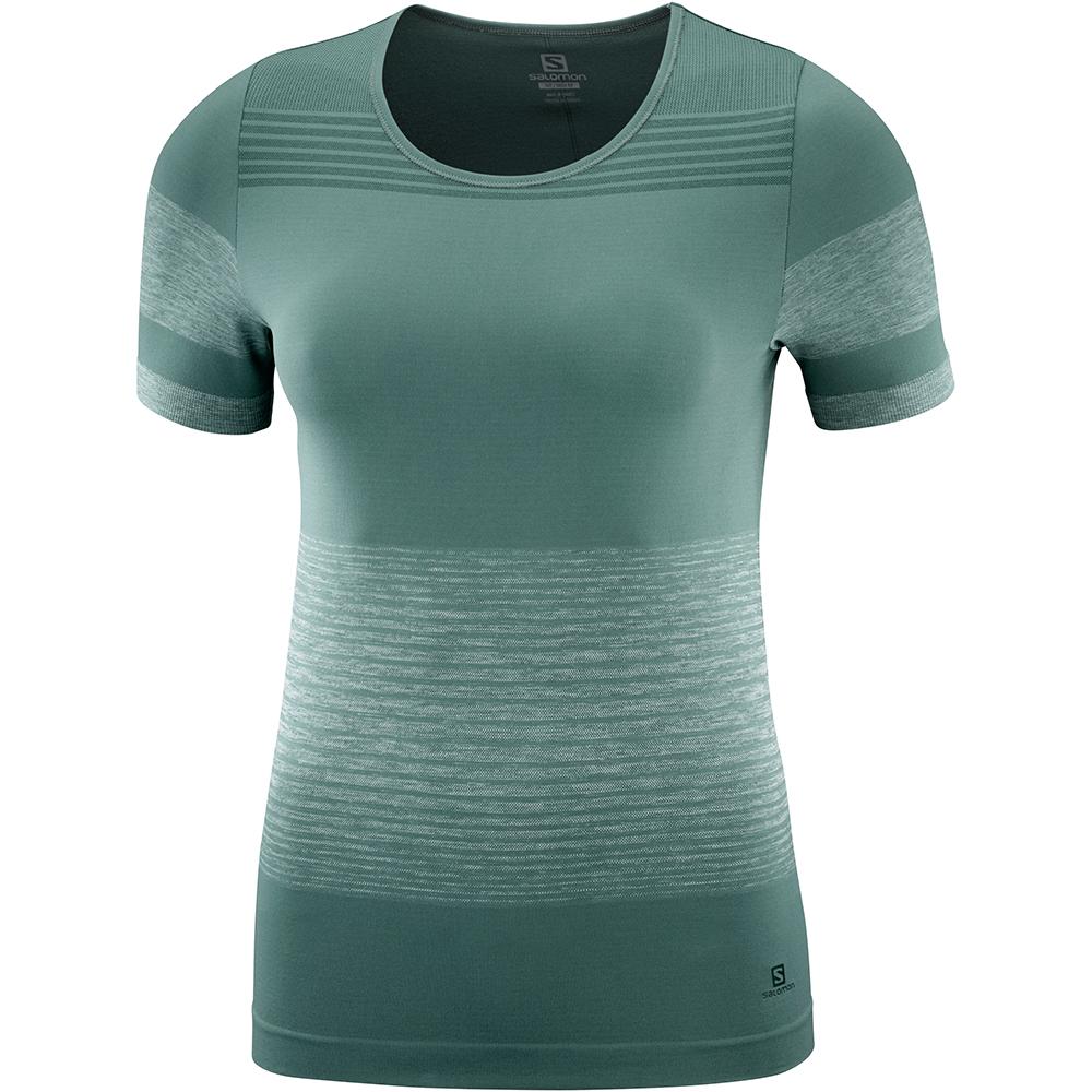 Salomon Singapore Womens T-shirts - ELEVATE MOVE'ON W Green | 64985-PVTD